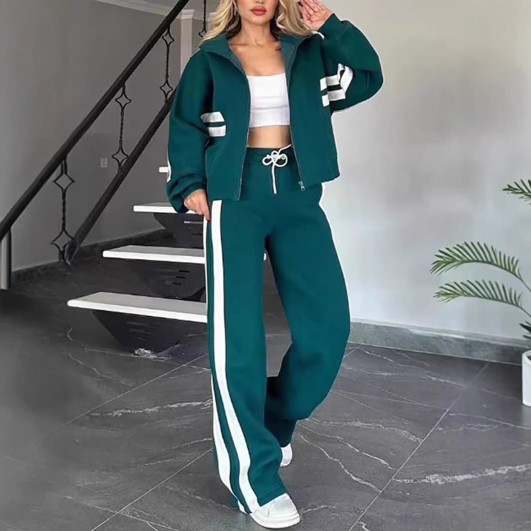 スポーツウェア 女性用サイド配色ライン入りジャージ上下セット