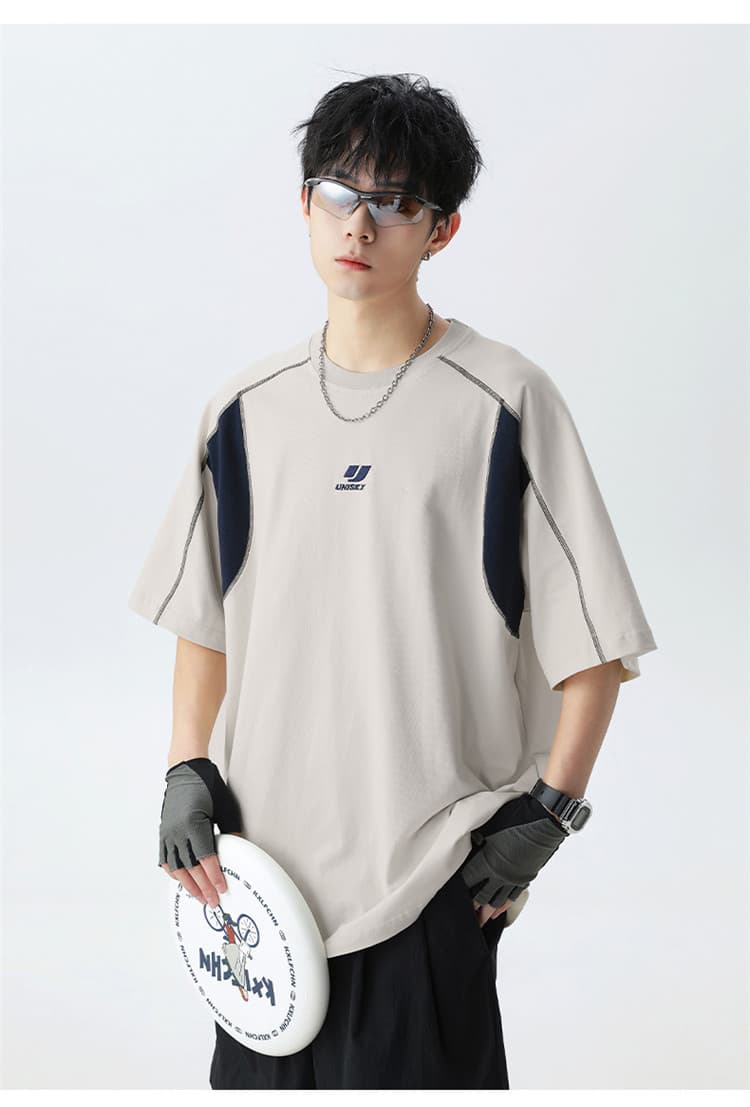 スポーツウェア メンズ バイカラーステッチ半袖シャツ
