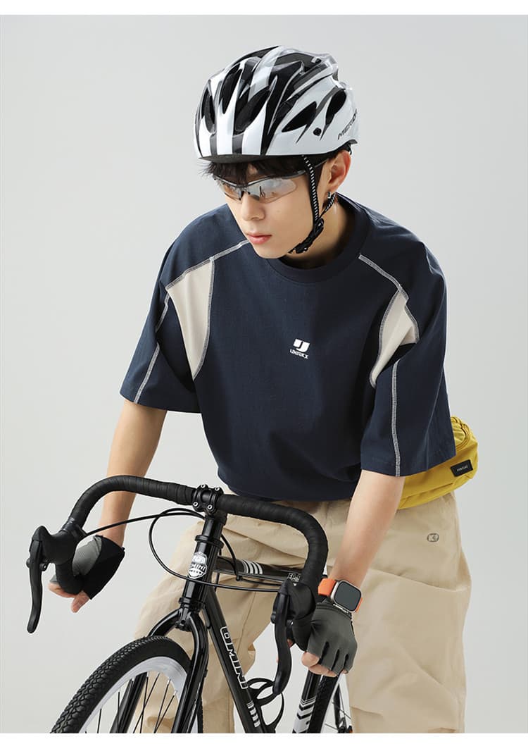 スポーツウェア メンズ バイカラーステッチ半袖シャツ